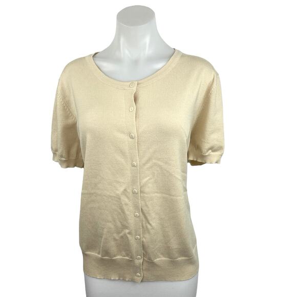 Grace Karin Cream Acrylic Blend Short Sleeve Button Up Cardigan Sweater Size 2XL - Picture 1 of 4